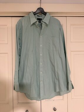 Lands' End Men's Light Green Micro-Check Dress Shirt